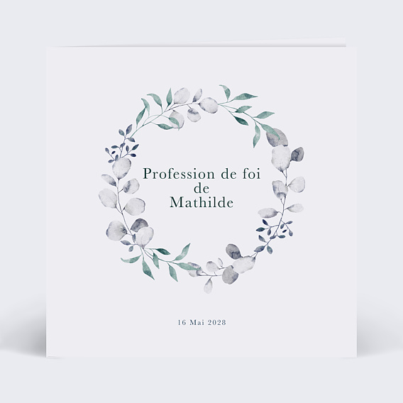 Faire-part Communion Couronne classique bleue