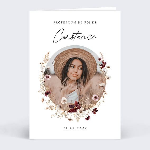 Faire-part communion Couronne de Fleurs Sauvages Profession de Foi