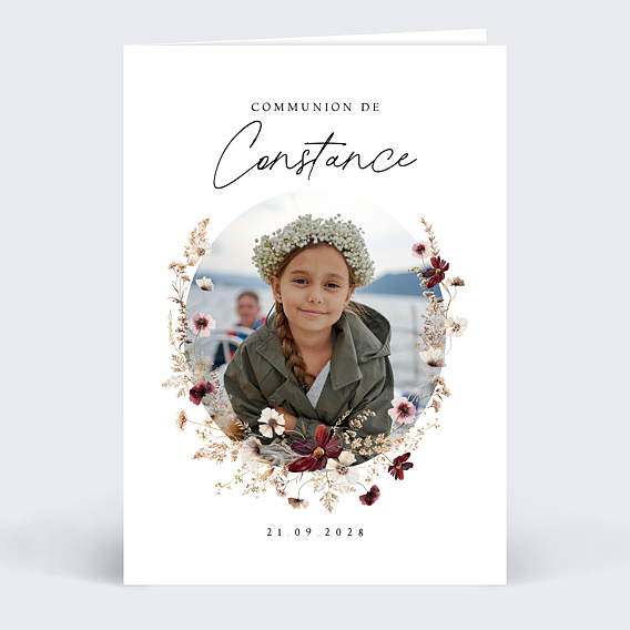 Faire-part communion Couronne de Fleurs Sauvages