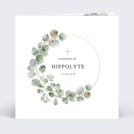 Faire-part communion Couronne Ocre Eucalyptus