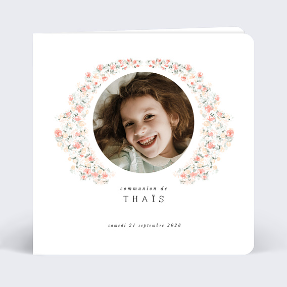 Faire-part communion Couronne Ovale Fleurie