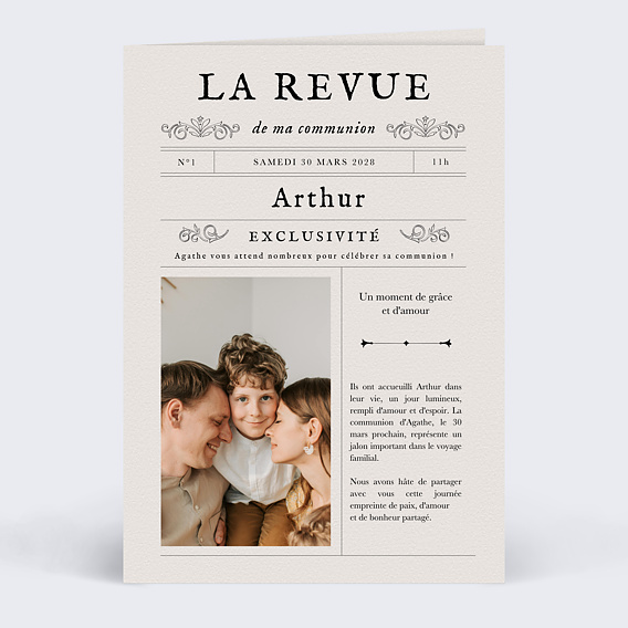 Faire-part communion Gazette Vintage