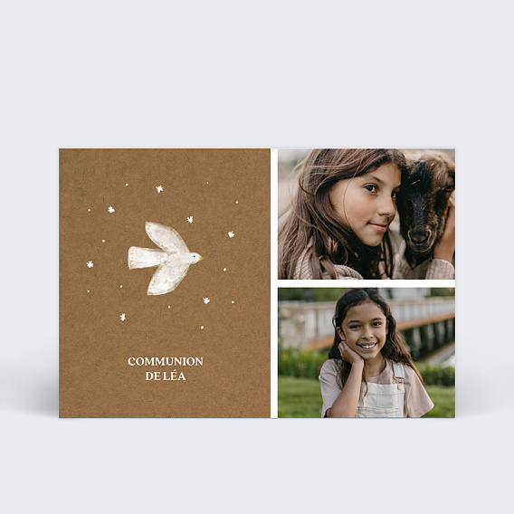Faire-part communion Kraft et Colombe