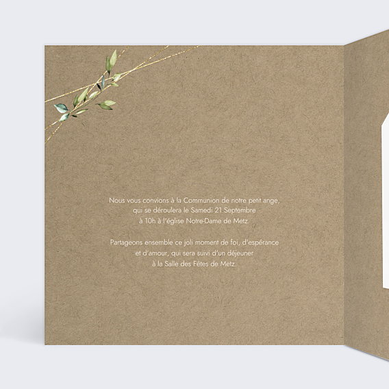 Faire-part Communion Nature Kraft Graines