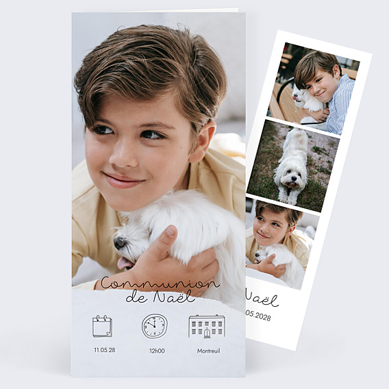 Faire-part Communion Certificat Vertical Noir