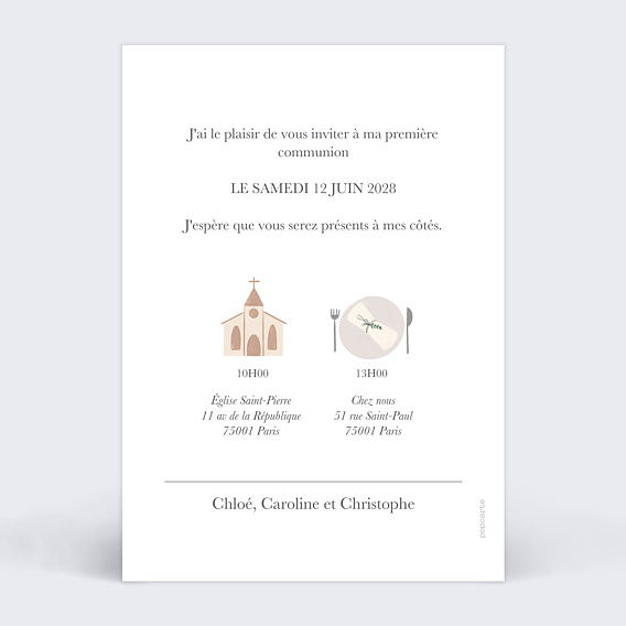 Faire-part communion Accessoires Verso