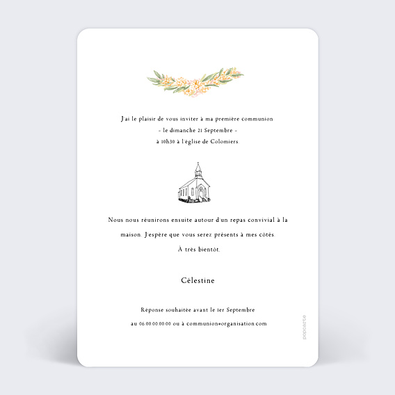 Faire-part communion Couronne de Communion Verso