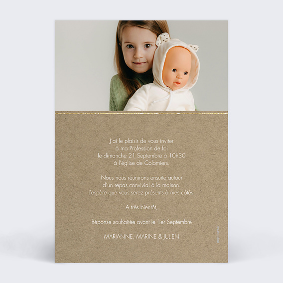 Faire-part communion Modern Love Profession de foi Verso