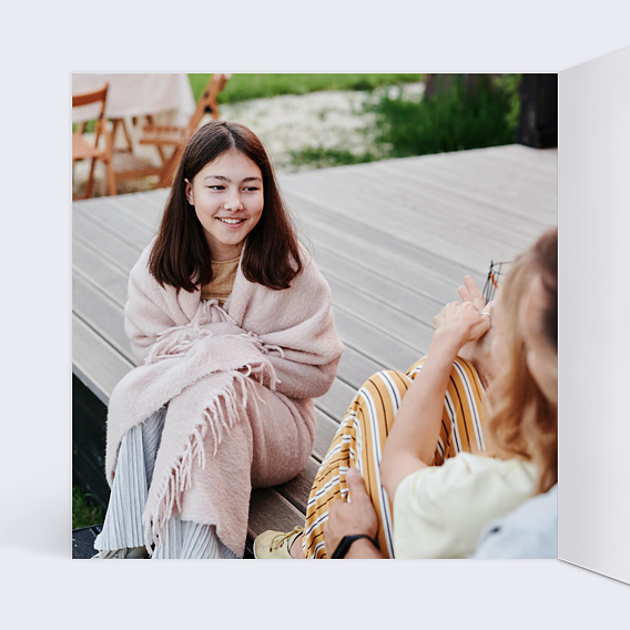 Faire-part communion Couronne classique bleue Intérieur Gauche