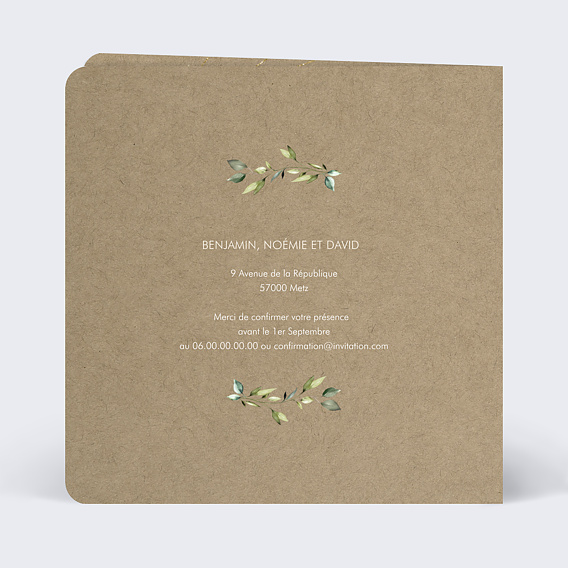 Faire-part communion Nature Kraft Confirmation Verso