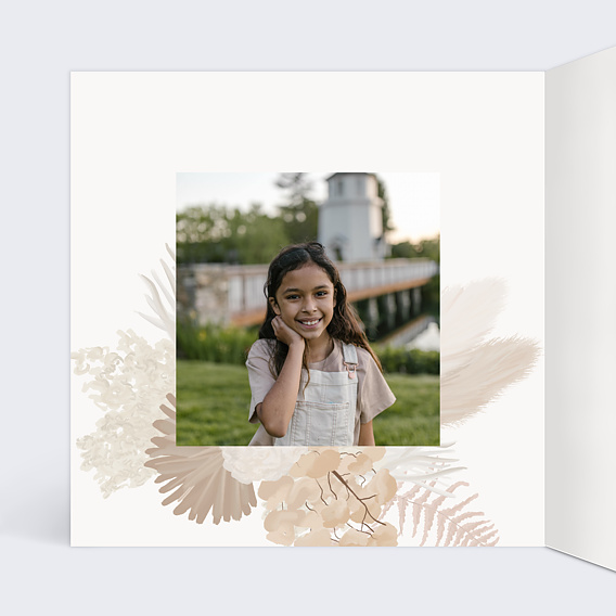 Faire-part communion Bohème Rosé Confirmation Intérieur Gauche