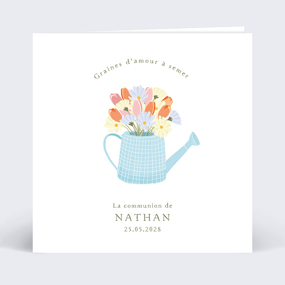 Faire-part communion Arrosoir Graines Recto