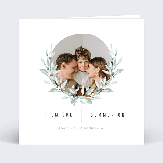 Faire-part communion Petite Croix Graines Recto