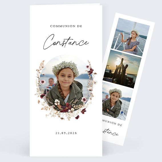 Faire-part communion Couronne de Fleurs Sauvages