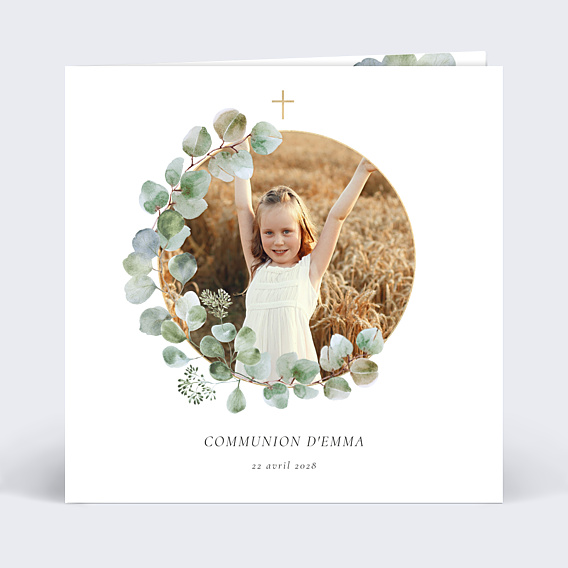 Faire-part Communion Couronne Eucalyptus verte