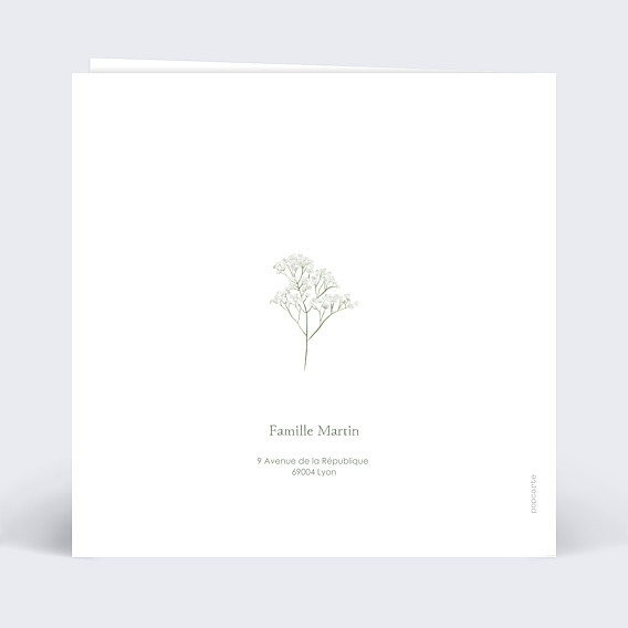 Faire-part communion Champêtre Blanc Verso