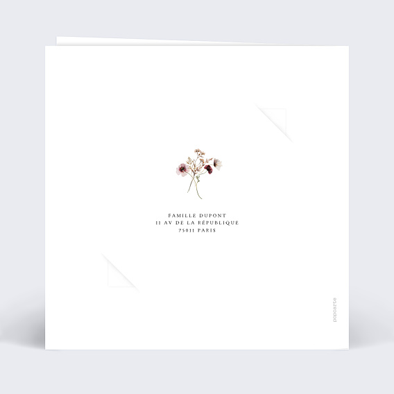 Faire-part communion Couronne de Fleurs Sauvages Graines Verso