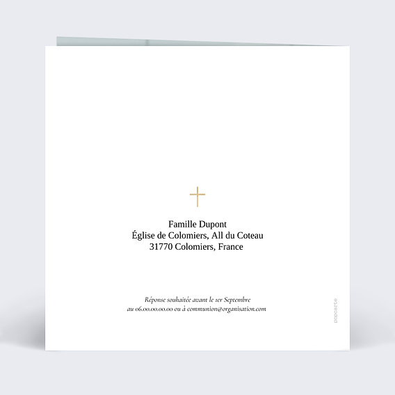 Faire-part communion Couronne Ocre Eucalyptus Verso