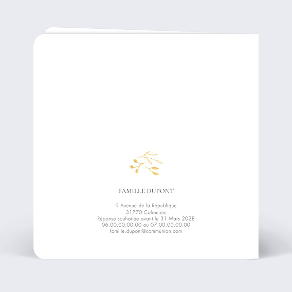Faire-part communion Couronne Dorée Verso