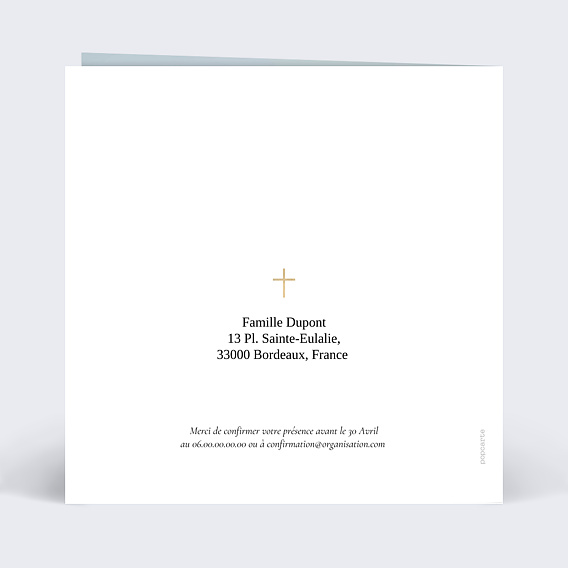 Faire-part communion Couronne Ocre Eucalyptus Confirmation Verso