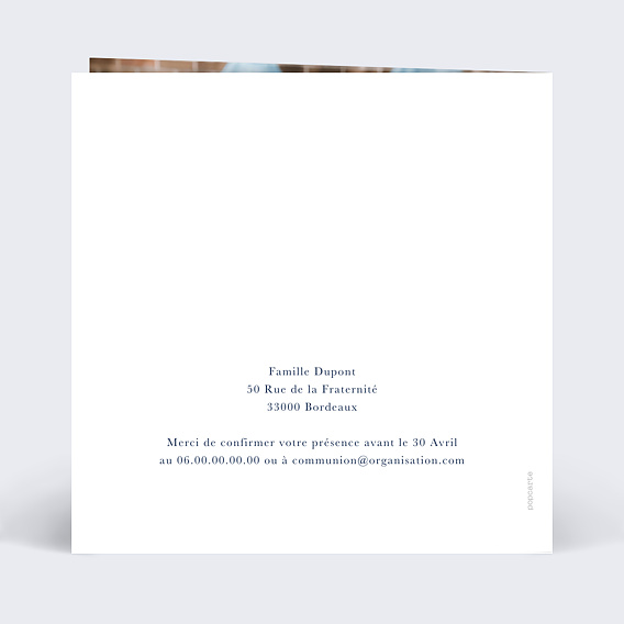 Faire-part communion Couronne végétale Verso