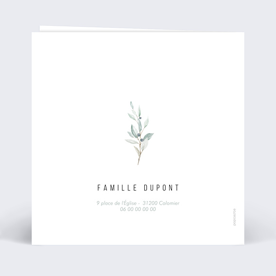 Faire-part communion Petite croix Profession de foi Verso