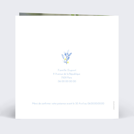 Faire-part communion Primevères Verso