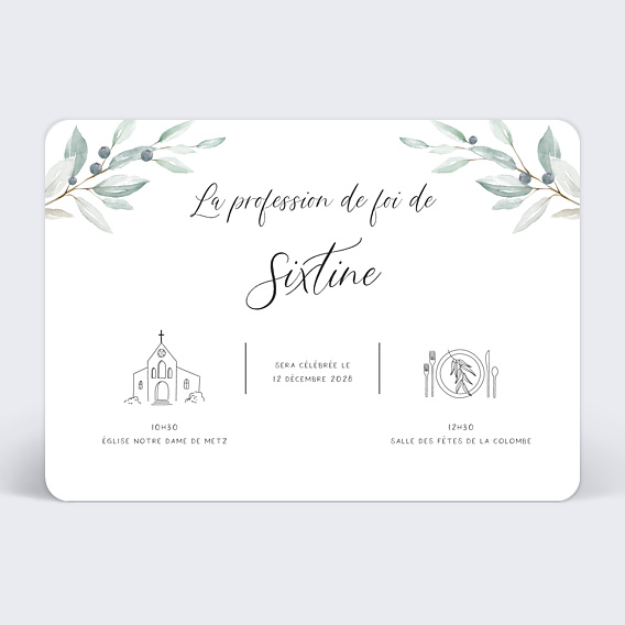 Faire-part communion Un Jour Heureux Profession de foi