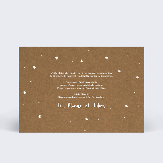 Faire-part communion Kraft et Colombe Verso