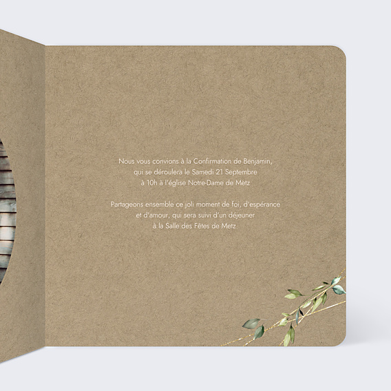 Faire-part Communion Nature Kraft Confirmation