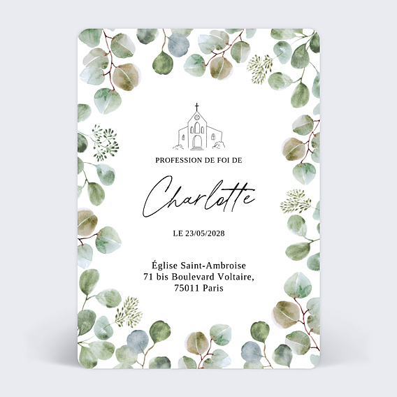Faire-part communion Eucalyptus Original Profession de Foi
