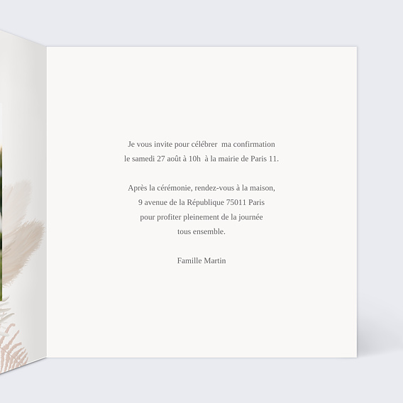 Faire-part communion Bohème Rosé Confirmation Intérieur Droit