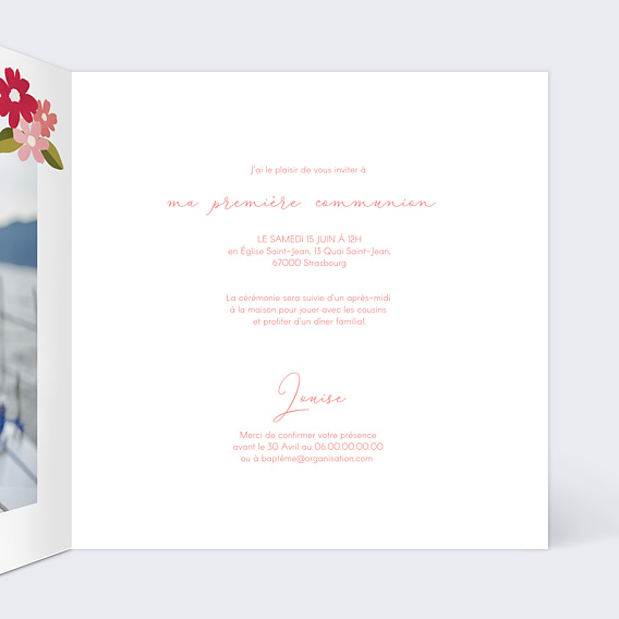 Faire-part communion Couronne de Bégonias Intérieur Droit