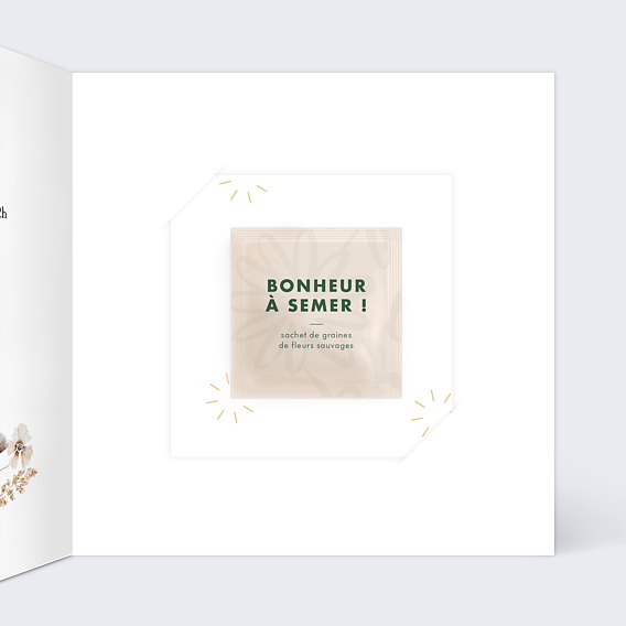 Faire-part communion Couronne de Fleurs Sauvages Graines Intérieur Droit