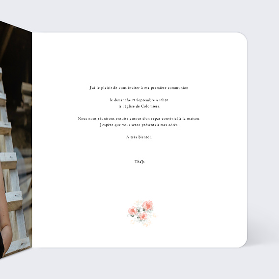 Faire-part communion Couronne Ovale Fleurie Intérieur Droit