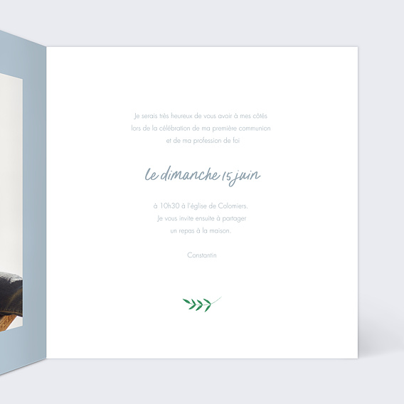 Faire-part communion Petite Colombe Intérieur Droit