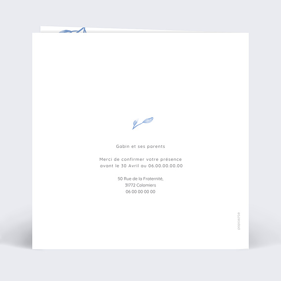 Faire-part communion Bleuet Verso