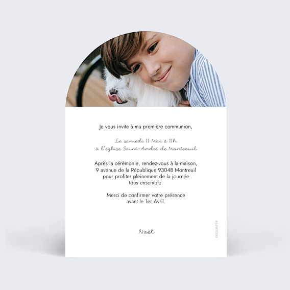 Faire-part Communion Certificat Vertical Noir