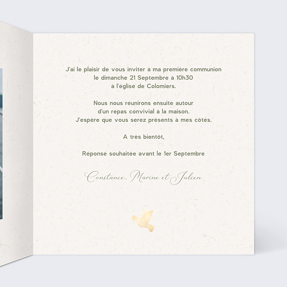 Faire-part communion Croix Fleurie Intérieur Droit