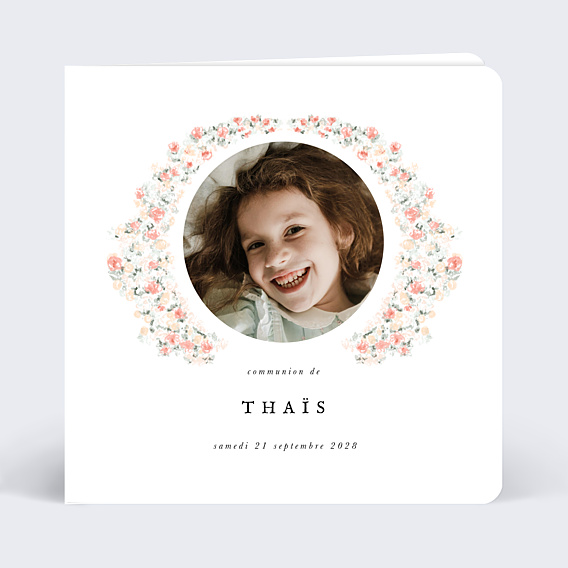 Faire-part Communion Couronne Ovale Fleurie