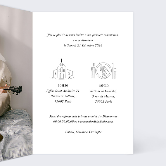 Faire-part Communion Colombe Kraft