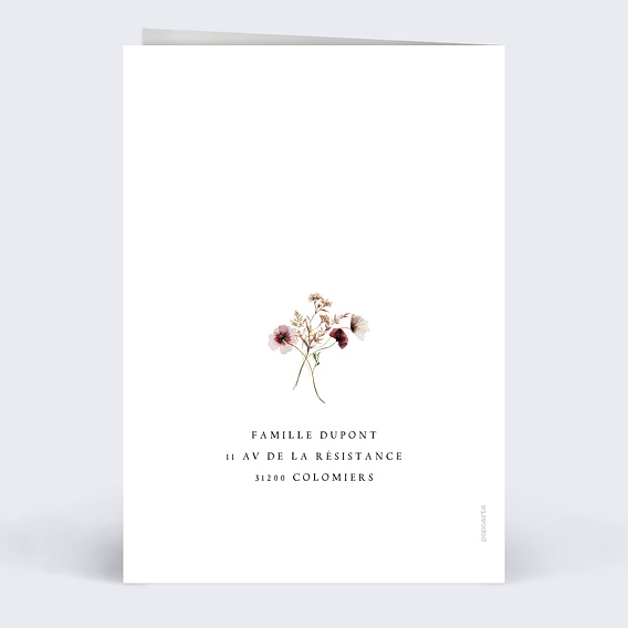 Faire-part communion Couronne de Fleurs Sauvages Profession de Foi Verso