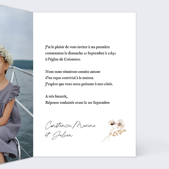 Faire-part Communion Couronne de Fleurs Sauvages