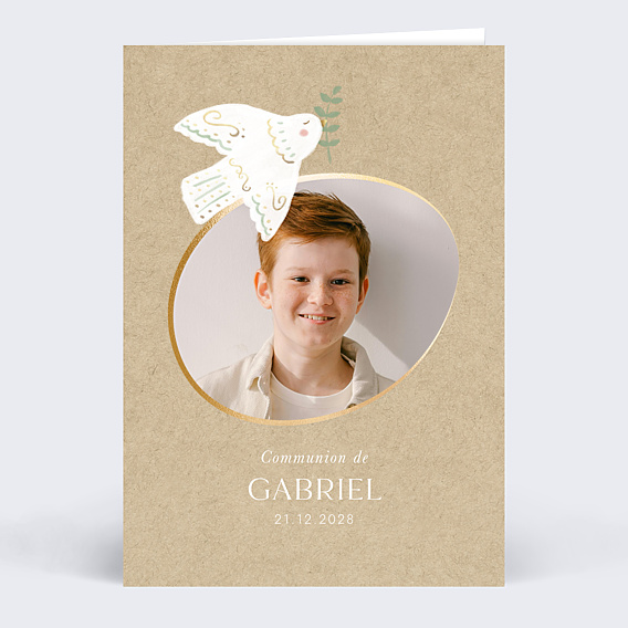 Faire-part Communion Colombe Kraft