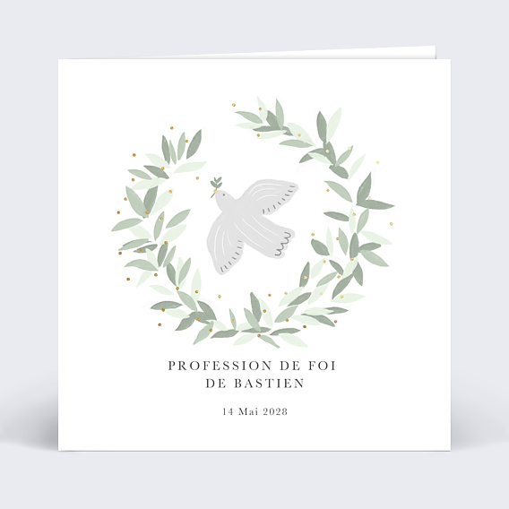 Faire-part Communion Colombe Eucalyptus Profession de Foi