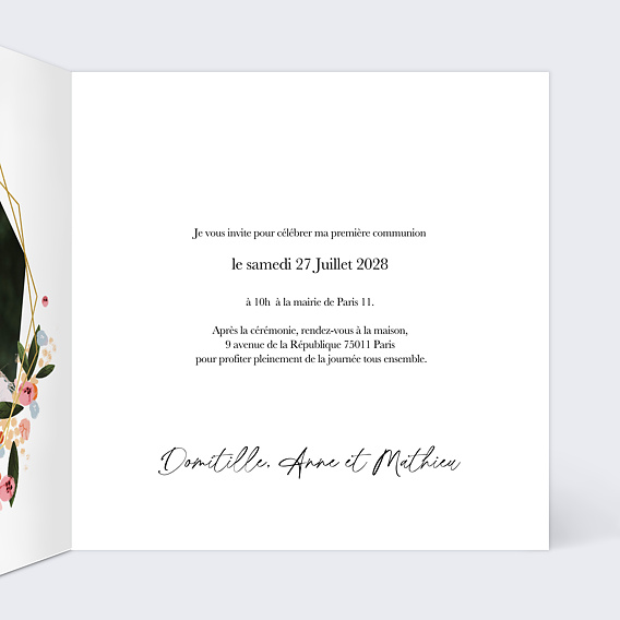 Faire-part communion Hexagone Champêtre Intérieur Droit