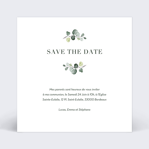 Faire-part communion Eucalyptus Verso