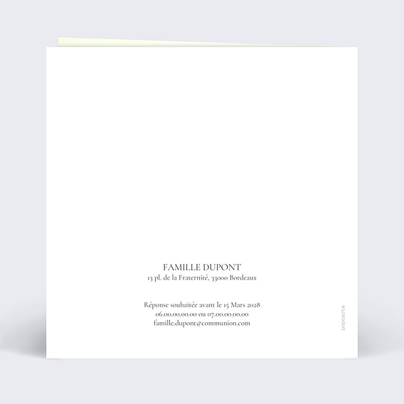 Faire-part communion Couronne Eucalyptus verte Verso