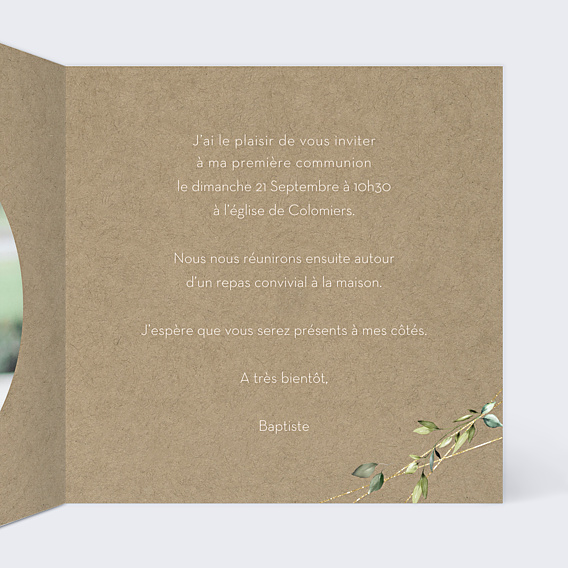 Faire-part Communion Nature Kraft