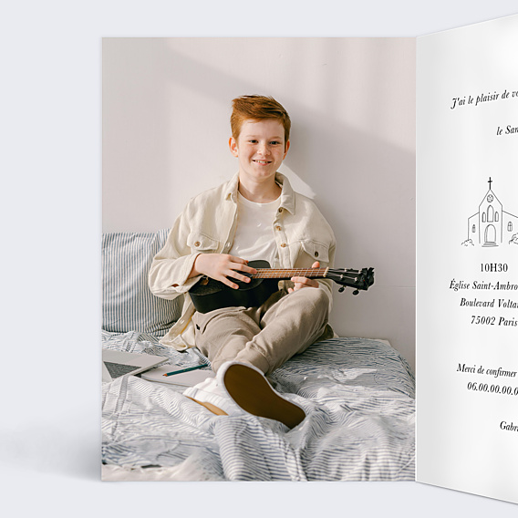 Faire-part Communion Colombe Kraft